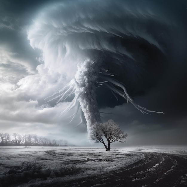 Intricate Fury Minimalist Tornado Landscape