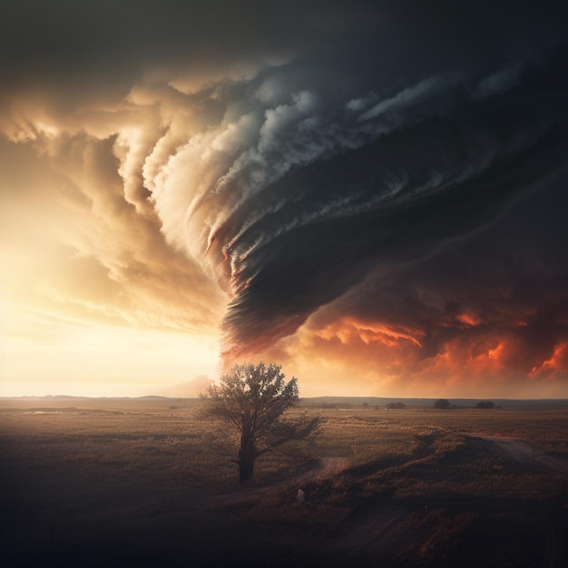 Intricate Fury Minimalist Tornado Landscape