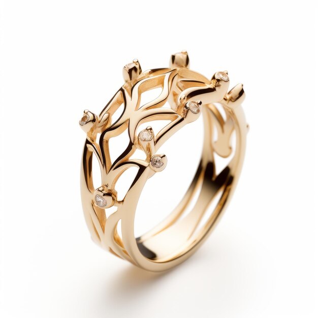 Photo intricate gold and diamond tree ring inspired by crown