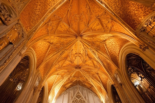 Intricate gold leaf details on a cathedral ceiling created with generative ai