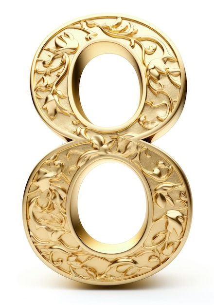 Intricate Gold Number 7 on White Background