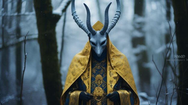 Photo intricate golden coat a dramatic tabletop photography of a man in the woods