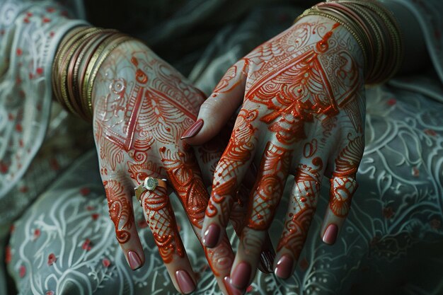 Photo intricate henna designs on a brides hands