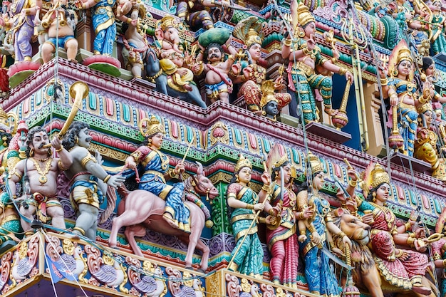 Intricate Hindu art and deity carvings on the facade 