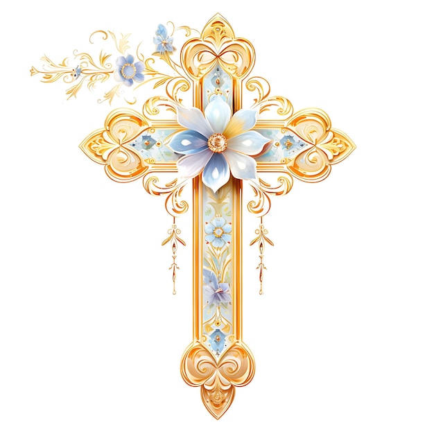 Intricate holy cross gold leaf material with inlaid mother o happy palm sunday frame watercolor art