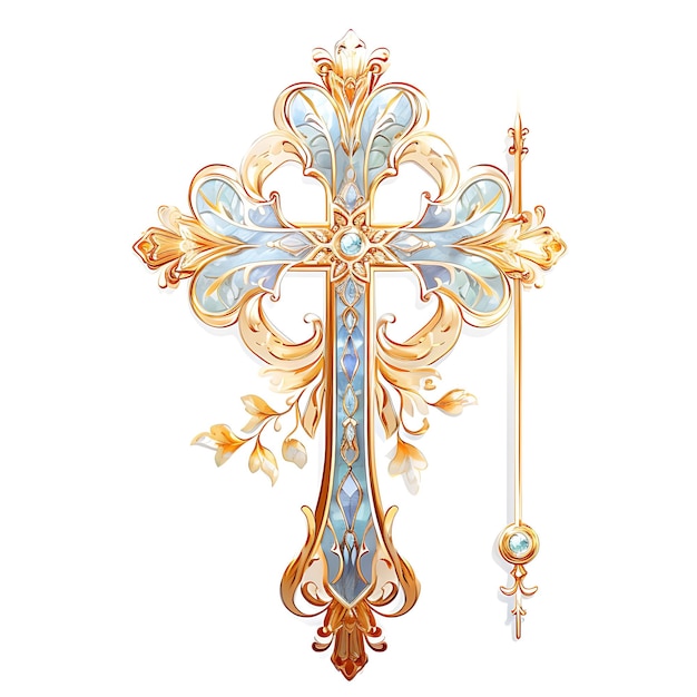 Intricate Holy Cross Gold Leaf Material With Inlaid Mother O Happy Palm Sunday Frame Watercolor Art