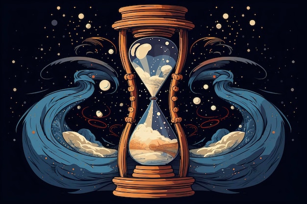 An intricate hourglass with celestial bodies in place of sand