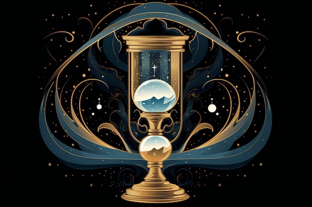 An intricate hourglass with celestial bodies in place of sand