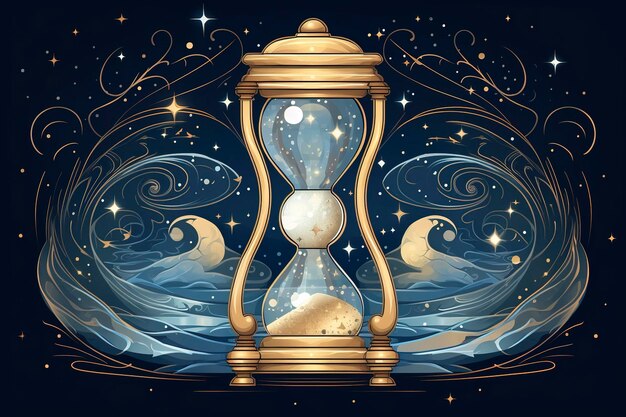 Photo an intricate hourglass with celestial bodies in place of sand