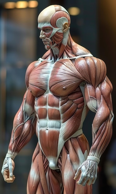 사진 인간의 복잡한 근육 구조 - 근육 체계의 복잡성과 아름다움을 보여주는 상세한 일러스트레이션 - 해부학과 생리학에 대한 매혹적인 연구