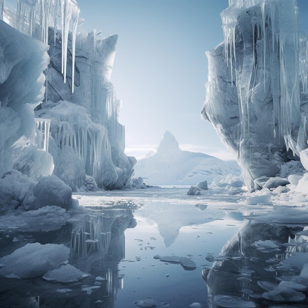 Photo intricate ice ruins minimalist frozen beauty