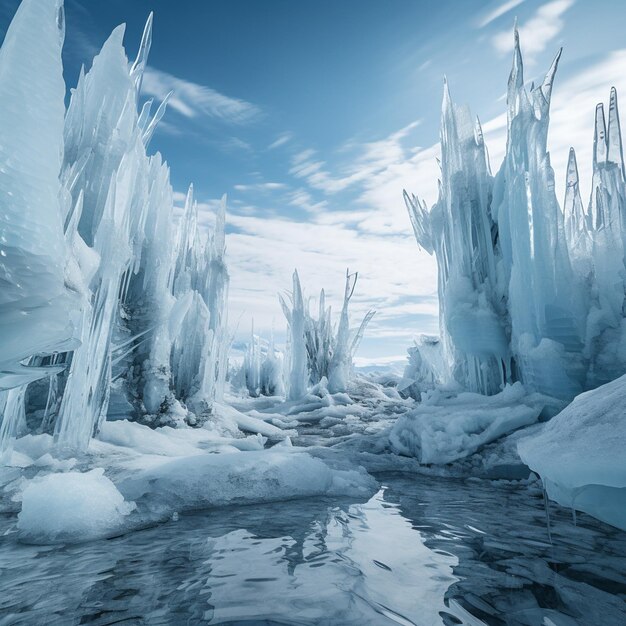 Photo intricate ice ruins minimalist frozen beauty