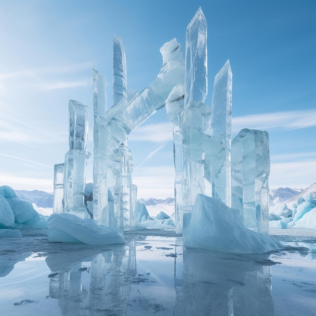 Intricate ice ruins minimalist frozen beauty