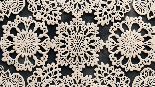 Photo intricate lace doilies with floral patterns on a dark background