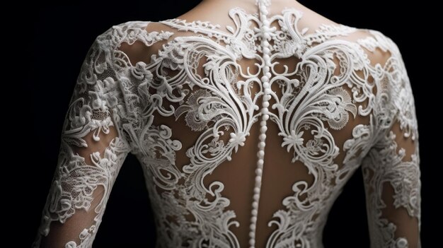 Photo intricate lacework on a wedding dress at woman body