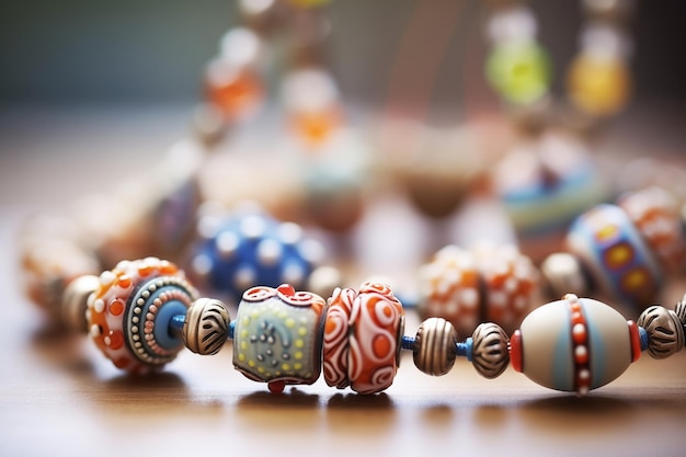 Photo intricate lampwork beads showcased under focused lighting