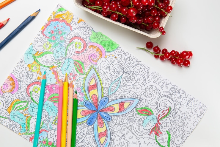 Photo intricate mandala coloring with bright pencils
