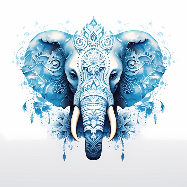 Photo intricate mandala elephant tattoo on a blue haze