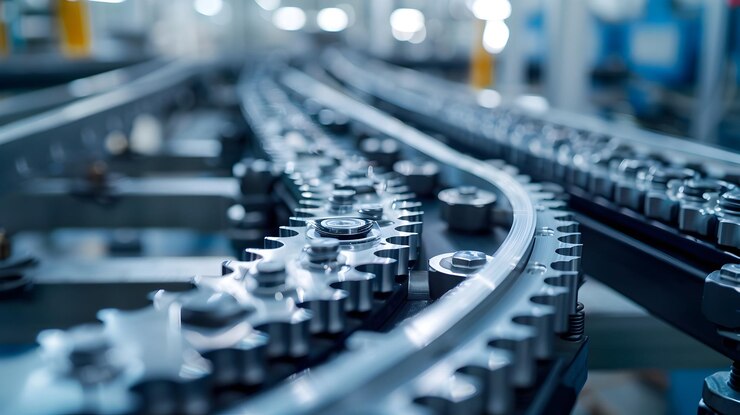 Intricate Mechanical Details of Automated Packaging Line Showcasing Advanced Industrial Technology