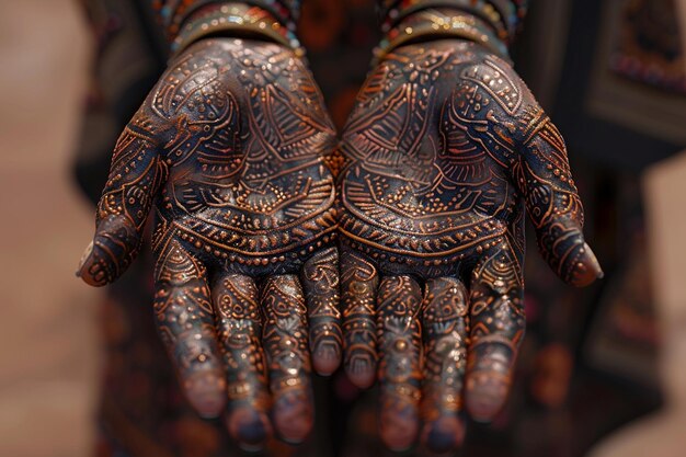 Photo intricate mehndi patterns on hands