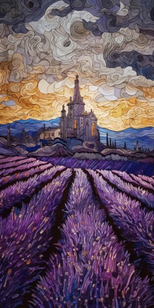 Intricate NeoImpressionist Paper Art of Lavender Fields in French Provence