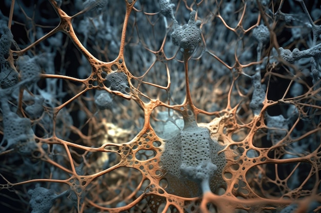 複雑なニューロンのネットワークを微鏡で見ると生成的AIで作成されます