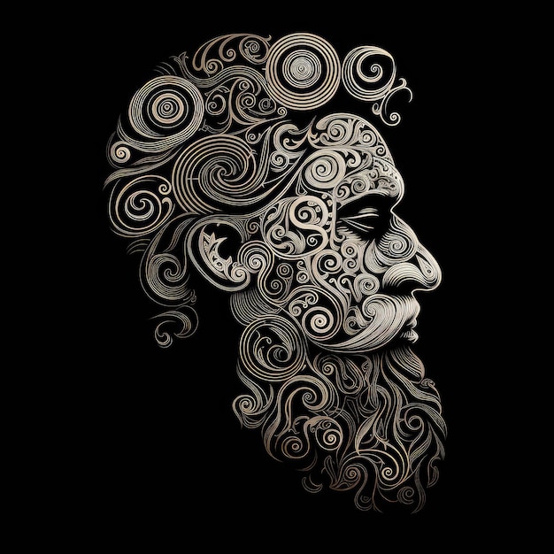 Intricate Organic Linework A Filigree Profile of a Man Against a Black Background