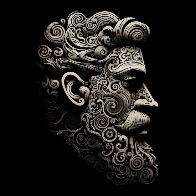 Intricate Organic Linework Unveiling the Elegance of a Man's Profile Face on a Black Filigree Backg