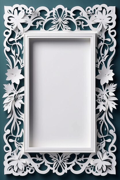 Intricate Paper Cutting blank Frame Mockup met witte lege ruimte voor het plaatsen van uw ontwerp