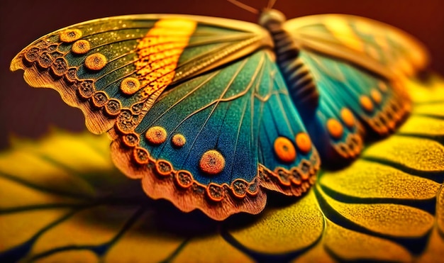 The intricate patterns on a butterfly's wings as it rests on a leaf