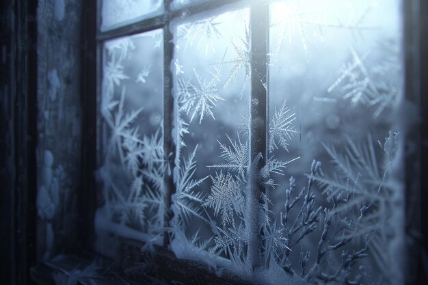 Photo intricate patterns of frost on a window