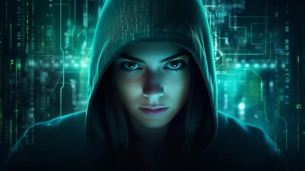 Foto componenti di realtà virtuale di programmazione complessa e un hacker in uno scenario futuristico ai generativa