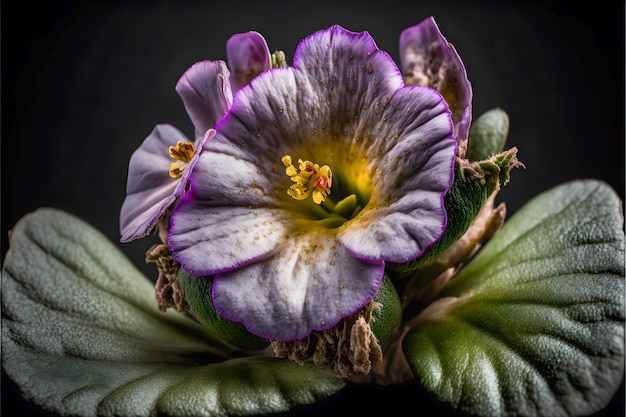 Intricate purple petals of an African violet closeup