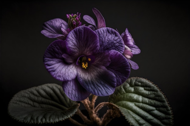 Intricate purple petals of an African violet closeup