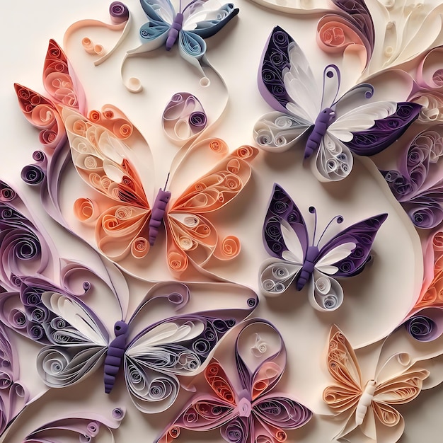 Intricate Quilled Paper Art Butterflies in Dreamy Colors