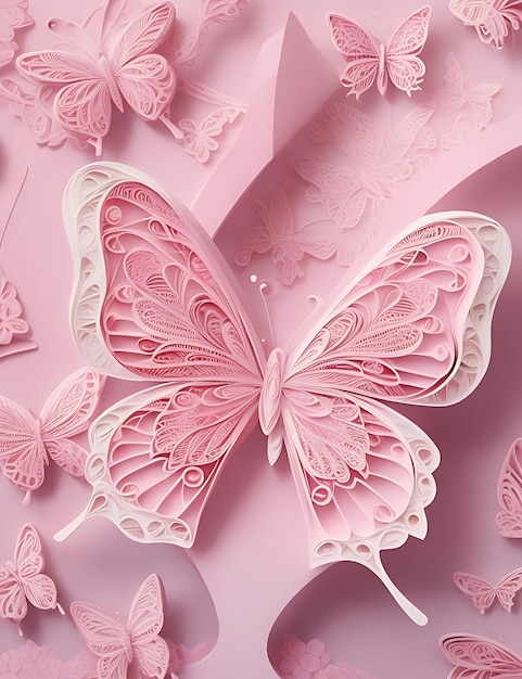 Photo intricate quilled paper art butterflies