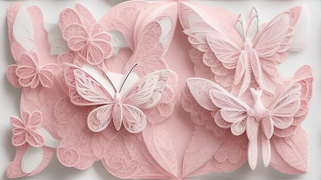 An intricate quilled paper art style illustration butterfly