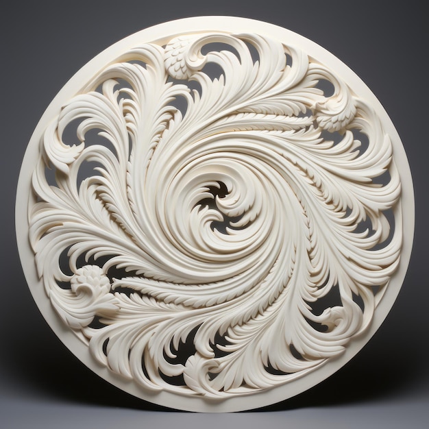 Intricate Spiral Carving On Marble And Wood With Porcelainlike Style