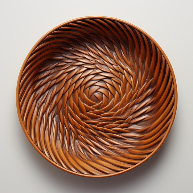 Intricate Spiral Design Wooden Bowl With 3d Twill Pattern