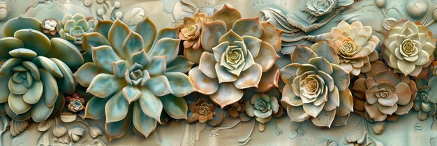 Intricate Succulent Textures A Tile Pattern of Blooming Plants Generative AI