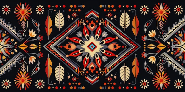 Intricate tribal pattern design on a black background