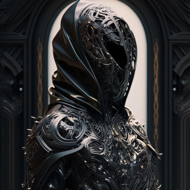 Intricate vantablackpaint biomechanical clothing beautiful smooth space ninja platemail armor