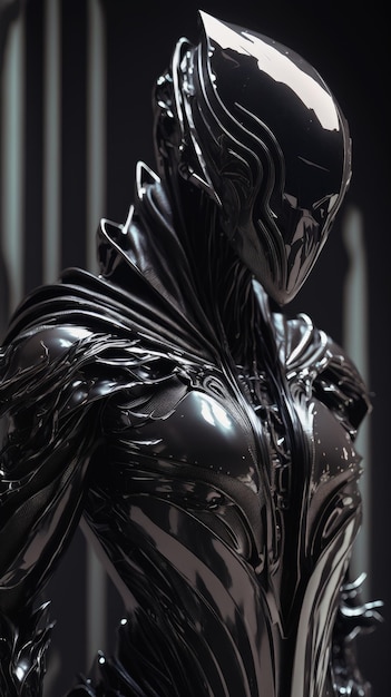 Intricate vantablackpaint biomechanical clothing beautiful smooth space ninja platemail armor