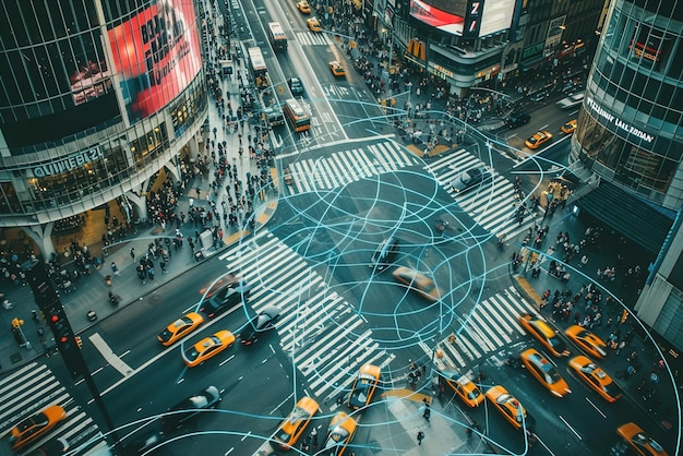 Photo intricate web of surveillance cameras at a city intersection tracking capabilities for monitoring in