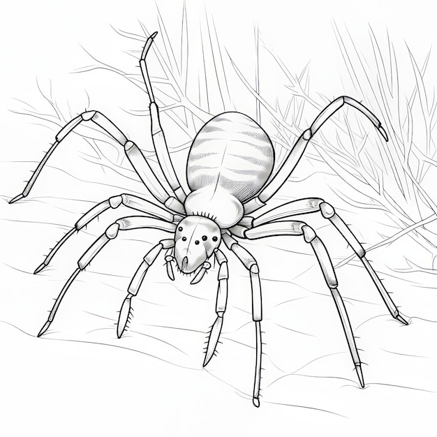 Intricate Web Weaves Unveiling a Monochromatic Black Widow on a Coloring Book Page