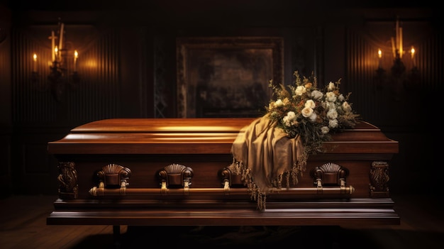 Intricate Woodwork A Captivating Photo Of An Empty Coffin