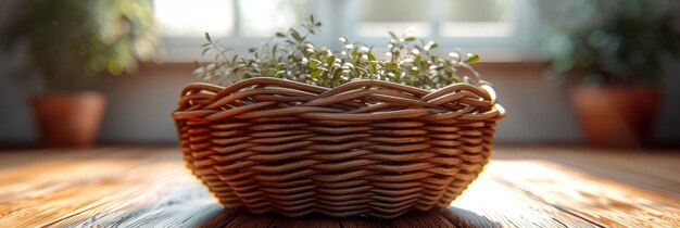 Photo intricate woven wicker basket texture background image