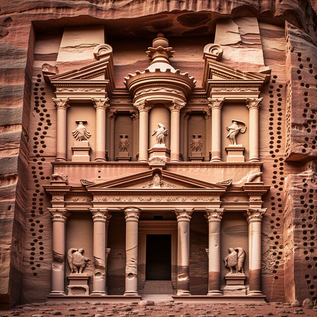 Foto facciata intricatamente scolpita a petra