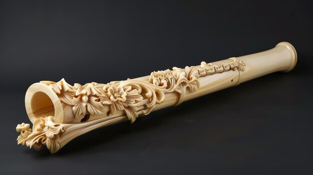 Photo an intricately carved ivory tusk with floral motifs the tusk is highly polished and has a warm creamy color