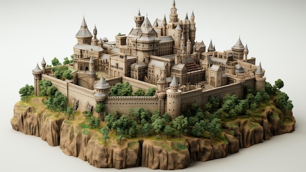 Сложно изготовленная модель, демонстрирующая средневековый замок Историческая точность коллекционный ремесленный дизайн крепости, сгенерированный ИИ